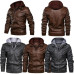 Men's Motorcycle Biker Pu Leather Hooded Jacket Zip Up Coat Outwear Tops