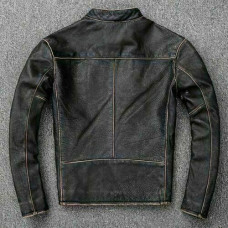 Men's Biker Distress Cafe Racer Black Real Leather Jacket