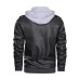 Men's Motorcycle Biker Pu Leather Hooded Jacket Zip Up Coat Outwear Tops