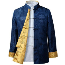  Double Sided Traditional Chinese Clothing Mens Tang Style Silk Printed Jacket