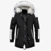 Men Fur Collar Mid Length Coats Warm Outwear Jacket Thicken Pocket Hooded Winter