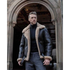 Men’s B3 RAF Bomber Black Aviator Flying Faux Fur Real Leather Jacket Coat