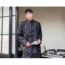 Men's Fashion Winter Stand Collar Long Sleeve Loose Printed PANKOU Suit Coats