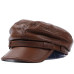 Men's Motorcycle hat Genuine cowhide vintage captain flat top beret Newsboy Cap