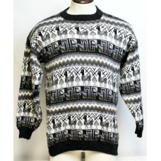 Peru Sweater Medium Pull Over Black Gray White Llama/Alpaca Soft Fuzzy Unisex Peru Sweater Medium Pull Over Black Gray White Llama/Alpaca Soft Fuzzy Unisex