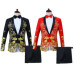 Men 2pcs Suit Coat Jacket Pants Lapel Collar Evening Party Floral Printed Formal