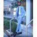 Stylish Men's Suit Blue Plaid Jacket Slim Jacket Trousers Party Banquet Custom