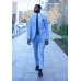 Stylish Men's Suit Blue Plaid Jacket Slim Jacket Trousers Party Banquet Custom