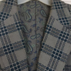 Blue Plaid Vintage Hand Tailored Blazer Custom Made by Samtani Lined in Paisley