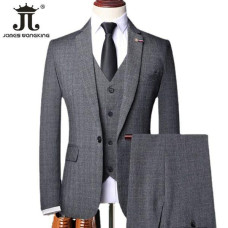 ( Jacket + Vest + Pants ) Retro Classic Fashion Mens Business Slim Suit 3Pcs Set