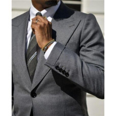 Gray Men Suits Wedding Business Tuxedos 2 Pieces Peak Lapel Regular Fit Formal