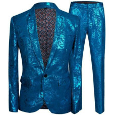 Mens 2PCS Printing Floral One Button V-Neck Straight Pants Slim Fit Size Plus   