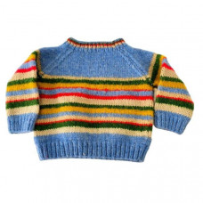 Hand Knit Toddler Sweater Wool Fair Isle Pullover Blue Crew Neck Unisx 1-2