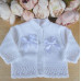 Baby Girl Cardigan White Knitted Crochet Fancy Pattern Bow NB 0 3 6 9 Portuguese